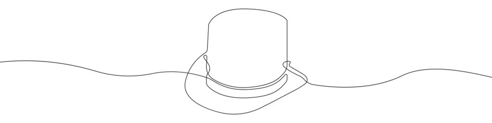 Hat line drawn continuous icon. Black gentleman hat vector icon. One line drawn hat icon. Linear design of a gentleman's hat. Top hat.