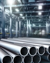 Gray steel pipes illustrated with blurred backdrop. (Generative AI) - 604989777