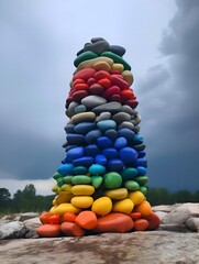"stack of stones on the sky background"Ai