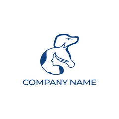 animal pet, puppy head, and woman into one unique logo design template