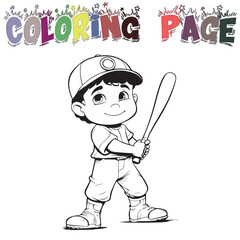 Kid Wear BaseBall Uniform For Coloring Book Or Coloring Page For Kids Vector Clipart Illustration