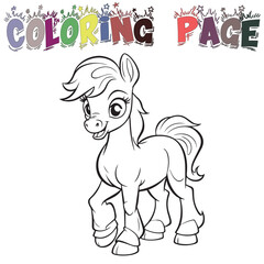 Cute Happy Puny Horse For Coloring Book Or Coloring Page For Kids Vector Clipart Illustration