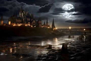 "Serenity and Majesty: Castle Embraced by a Captivating Landscape"Ai