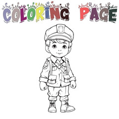 Kid Wear Sergeant Police Uniform For Coloring Book Or Coloring Page For Kids Vector Clipart Illustration