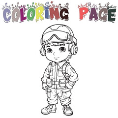 Kid Wear Sergeant Uniform For Coloring Book Or Coloring Page For Kids Vector Clipart Illustration