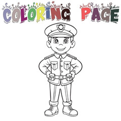Kid Wear Police Uniform For Coloring Book Or Coloring Page For Kids Vector Clipart Illustration