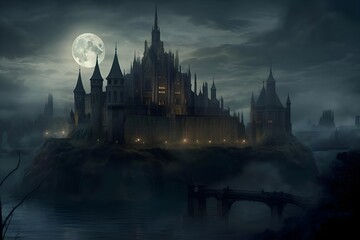 "castle in the night with moon"Ai