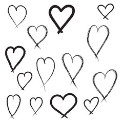 Fototapeta na wymiar Set of hearts hand drawn with brush vector heart