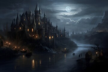 "night landscape with castle"Ai
