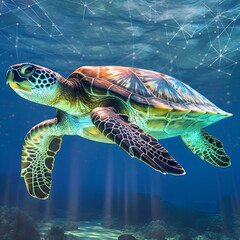 "Oceanic Serenity: Hawaiian Green Sea Turtle's Endangered Dance in Pacific's Blissful Waters"AI
