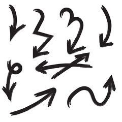 set of arrows hand drawn with brush on white background