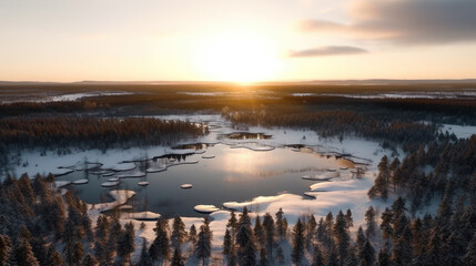 Winter Wonderland: A Serene Aerial Glimpse of a Sparse Finnish Forest. Generative AI