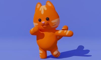 Cute red cat dancing. 3d rendering