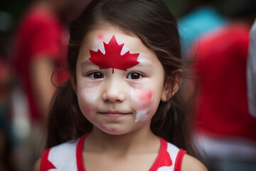 Portrait of a girl with the canada flag for canada day. Generative Ai