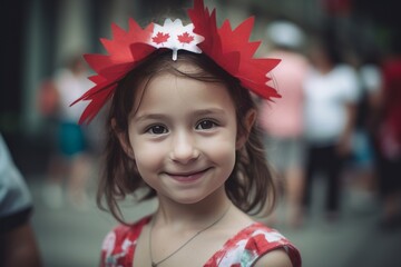 Portrait of a girl with the canada flag for canada day. Generative Ai