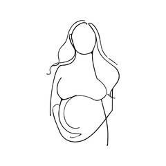 Vector illustration. One line art. Pregnant woman. Young mom.
