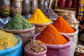 Vibrant Spices at Marrakech Market. AI
