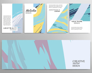 Colorful abstract artistic background. Universal grunge texture, brush strokes style, modern art. Business banner, poster, card template with trendy geometric composition. Vector illustration