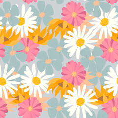 floral pattern in cold colors. flowering buds are white, blue, orange. botanical endless pattern.