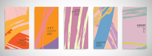 Abstract art backgrounds set. Minimal trendy paint brush strokes pattern with copy space for text design for Invitation, Party card,Social Highlight Covers and stories page. Vector illustration
