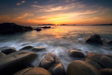 Fototapeta na wymiar Time-lapse photo of sea during dawn