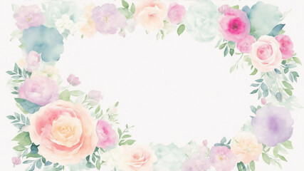 Water Color Pastel Flower and bloom, Wedding decorative perfect rectangle frame border, generative ai