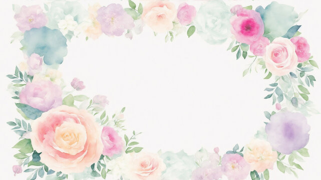 Fototapeta Water Color Pastel Flower and bloom, Wedding decorative perfect rectangle frame border, generative ai