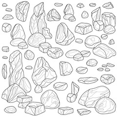 Stones set.Black and white outline illustration.Illustration isolated on white background. © Екатерина Власенко