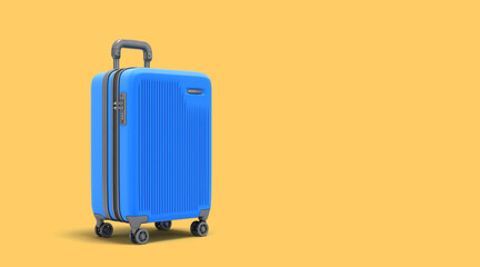 Large plastic travel suitcase with a combination lock and wheels perspective view 3d render on yellow