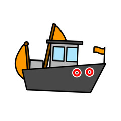 Motorboat and sailboat side view set vector icons. Ships, pleasure boats, speed boats, boats, yachts, luxury yachts