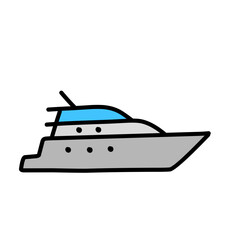 Motorboat and sailboat side view set vector icons. Ships, pleasure boats, speed boats, boats, yachts, luxury yachts