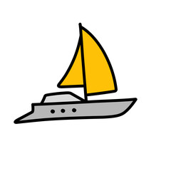 Motorboat and sailboat side view set vector icons. Ships, pleasure boats, speed boats, boats, yachts, luxury yachts