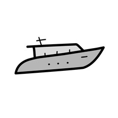 Motorboat and sailboat side view set vector icons. Ships, pleasure boats, speed boats, boats, yachts, luxury yachts