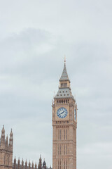Fototapeta na wymiar Big Ben Clock Tower and House of Parliament, London, England, UK, cloudy sky