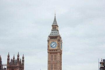 Fototapeta na wymiar Big Ben Clock Tower and House of Parliament, London, England, UK, cloudy sky