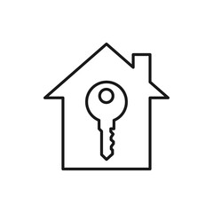 House and key line icon isolated on white background. Vector illustration