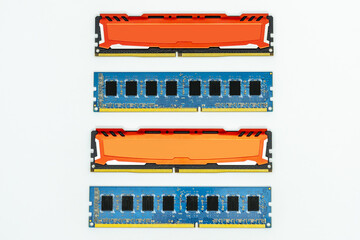 Various ddr3 and ddr4 ram memory modules of various colors