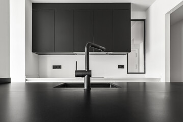 kitchen furnished with a combination of smooth black