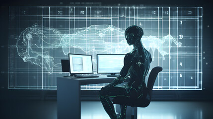Robot in futuristic office generated by AI