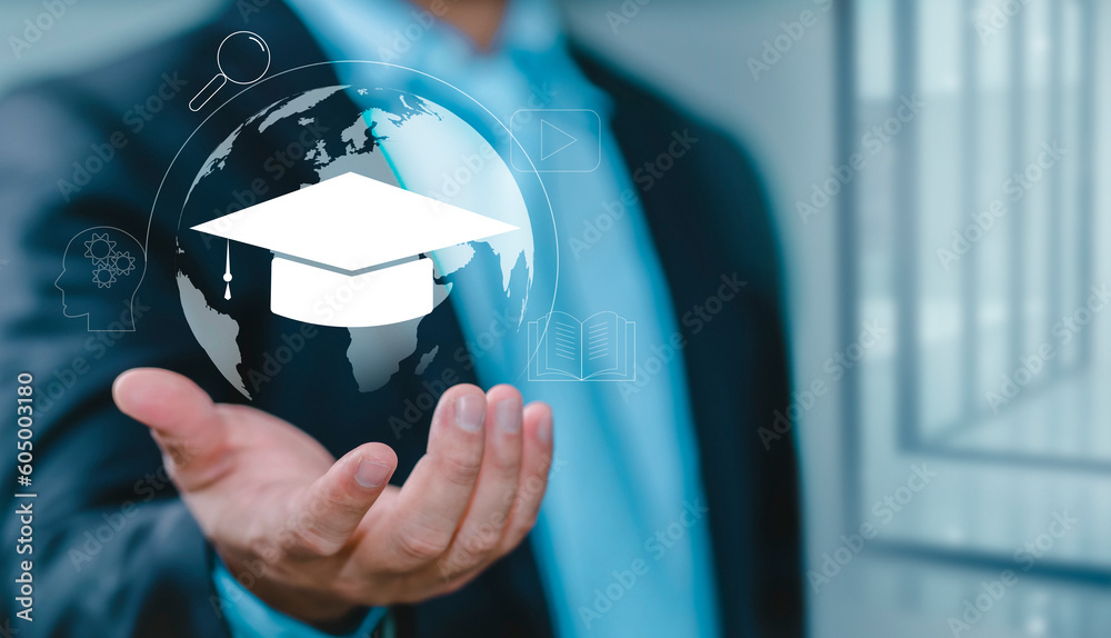 Aufkleber concept of business education. education distance e-learning online learning personal development co