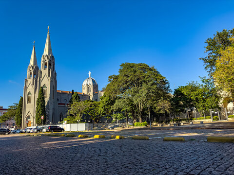 Beautiful Catholic Churches. Botucatu city, Amando de Barros street, Sao Paulo state, Brazil.