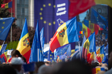 Flags of the Republic of Moldova and the European Union - obrazy, fototapety, plakaty