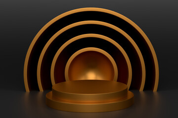 Obraz premium Pastel gold cylinder podium with steps on black background