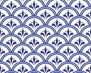 Seamless porcelain indigo blue and white simple art decor vector. Chinese blue background. ceramic pattern. China ware design.