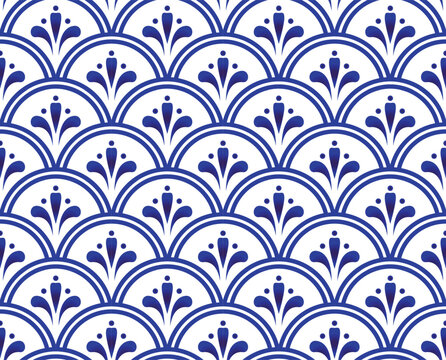 Seamless porcelain indigo blue and white simple art decor vector. Chinese blue background. ceramic pattern. China ware design.