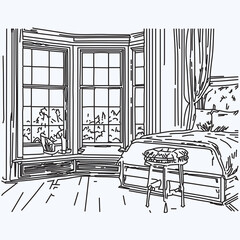Vintage Interiors Room line art vector