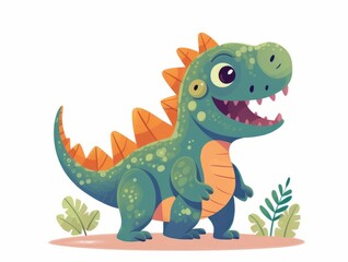 A  cute  cartoon dinosaur with a green head and tail