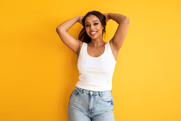 Happy young woman smiling. Beauty female portrait. Real human emotions, facial expression concept