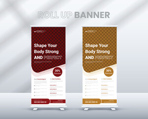 Modern minimal  Fitness Roll Up Stand Banner Template design for social media promotion ads. Creative Standee Design Template. Attractive Banner Template designs.