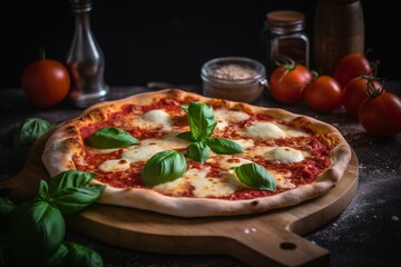 Obraz na płótnie Canvas Freshly baked Neapolitan Margherita pizza. Generative AI